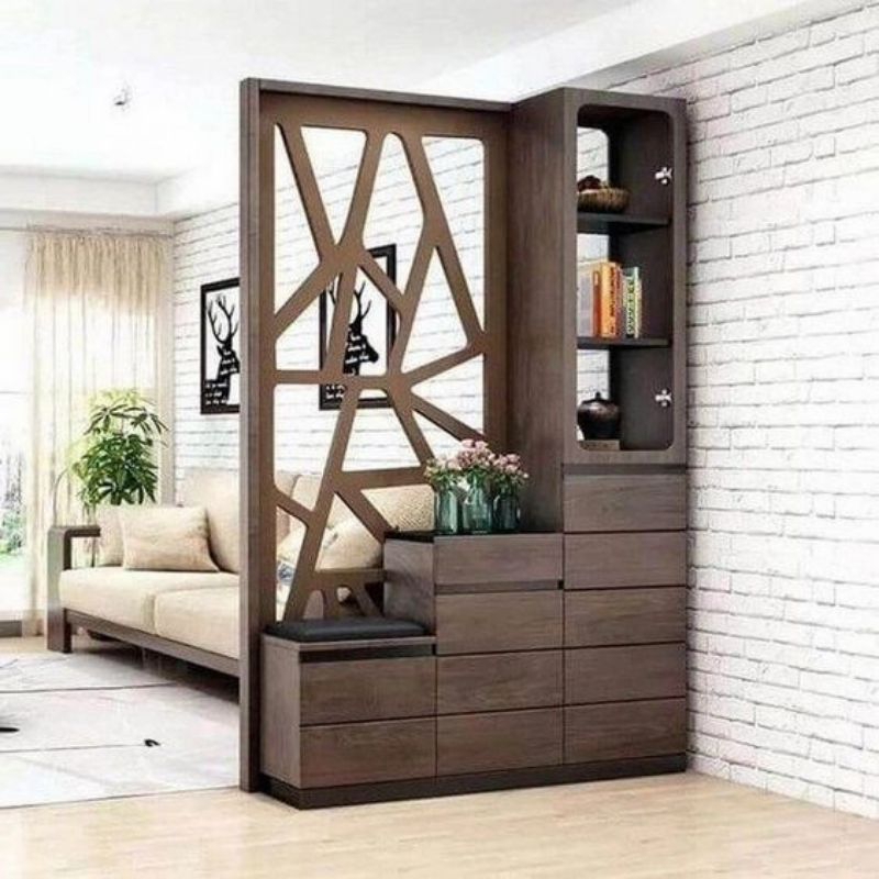 Partisi penyekat ruangan minimalis modern kayu jati