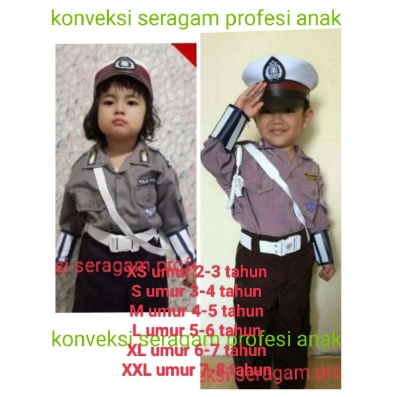 Baju Seragam Polisi Anak TK | POCIL Kostum Carnaval | Paket Komplit |  Size S | Size M | SIze L | Size XL| Size XXL