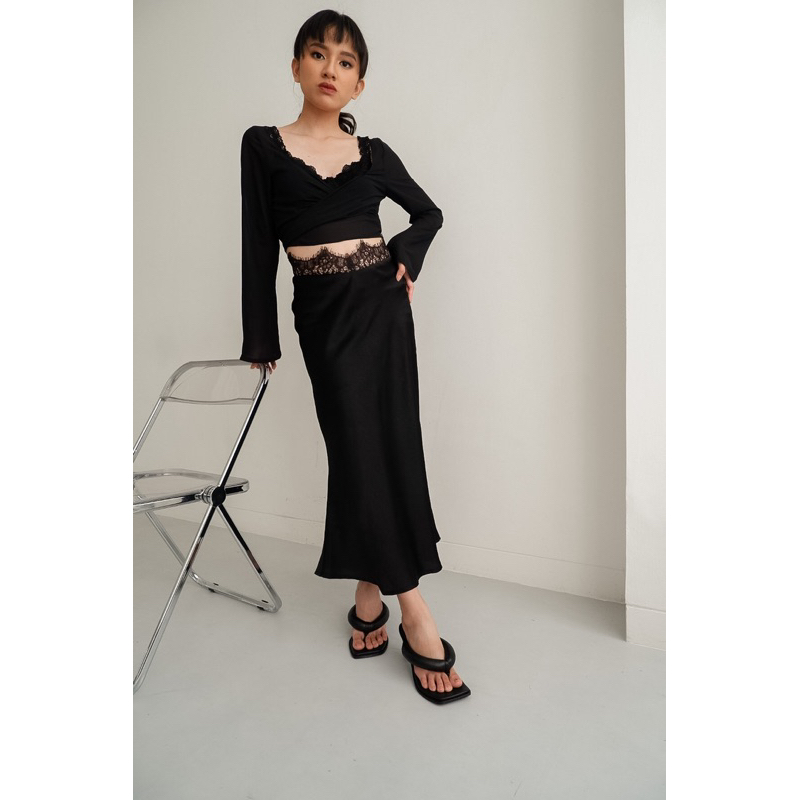 Fleur Skirt — Satin Midi Skirt