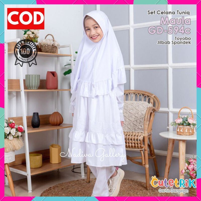 TERMURAH CUTETRIK SETELAN TUNIK ANAK PUTIH POLOS MAULA KIMIRA - BAJU MUSLIM ANAK PUTIH KATUN ADEM TE