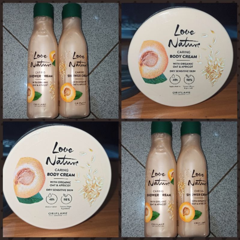 Love Nature Caring Body Cream/Shower Gel /Fragrance Mint With Organic Oat&amp;Apricot Dry Sensitive Skin