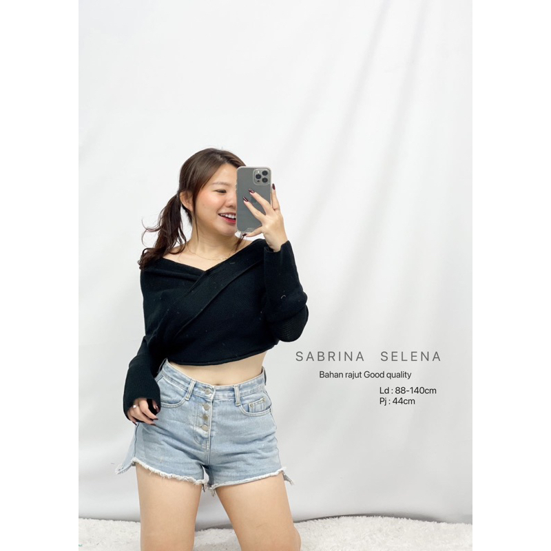 BLOUSE SABRINA WANITA CEWEK RAJUT SELENA FASHION LENGAN PANJANG