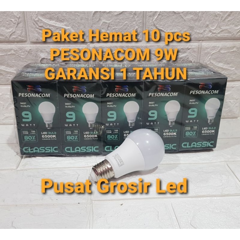 PAKET HEMAT 10 PCS LAMPU LED PESONACOM CLASSIC 9 WATT CAHAYA PUTIH GARANSI 1 TAHUN