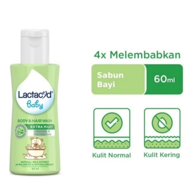 Lactacyd Baby Body &amp; Hair Wash Extra Milky 60mL Hijau – Sabun Bayi untuk Menjaga Kelembaban