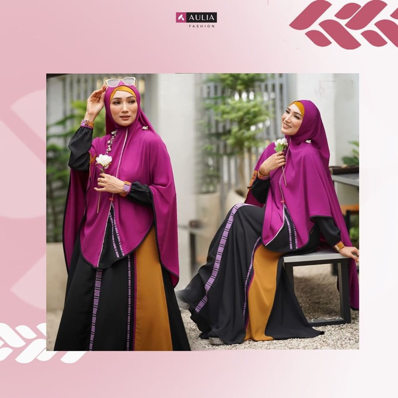 SALE 20% Set Gamis Arsyila Black Burgundi by Aulia Fashion