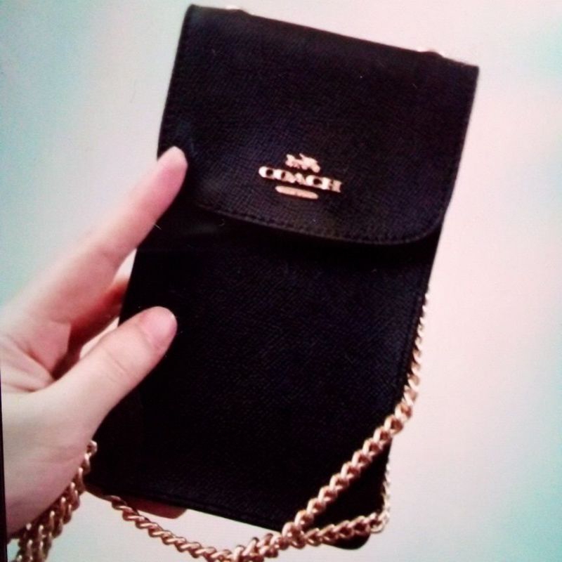 tas coach phone crossbody bag crossgrain leather black