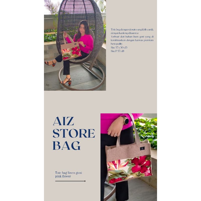 Totebag linen Goni kanvas flower/handbag/cansual/tas laptop/tas wanita