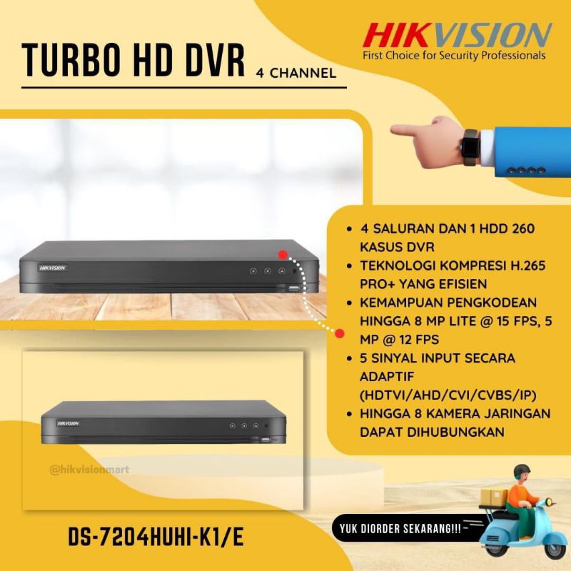 DVR HIKVISION 4 CHANNEL  DS-7204HUHI-K1-E / IDS-7204HUHI-M1/E (7200 E-SERIES 4 CHANNEL TURBO HD DVR)