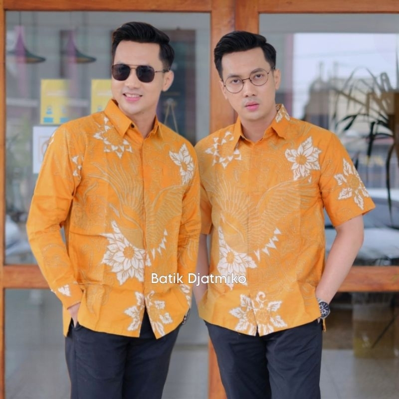 Kemeja Batik Padma Yellow Hem Batik Lengan Panjang Pendek Jumbo Regular