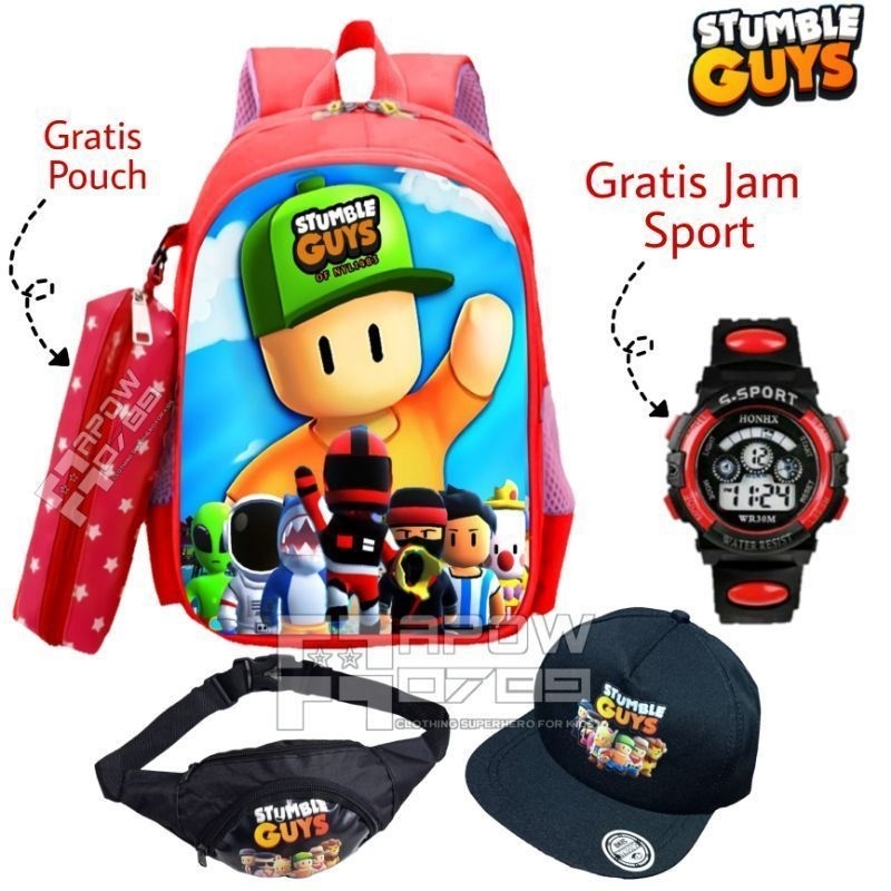 Paket Hemat 5in1 Tas Ransel Anak Laki-laki Tas Sekolah anak TK SD Free Pouch Tas Waistbag Topi Dan Jam Tangan