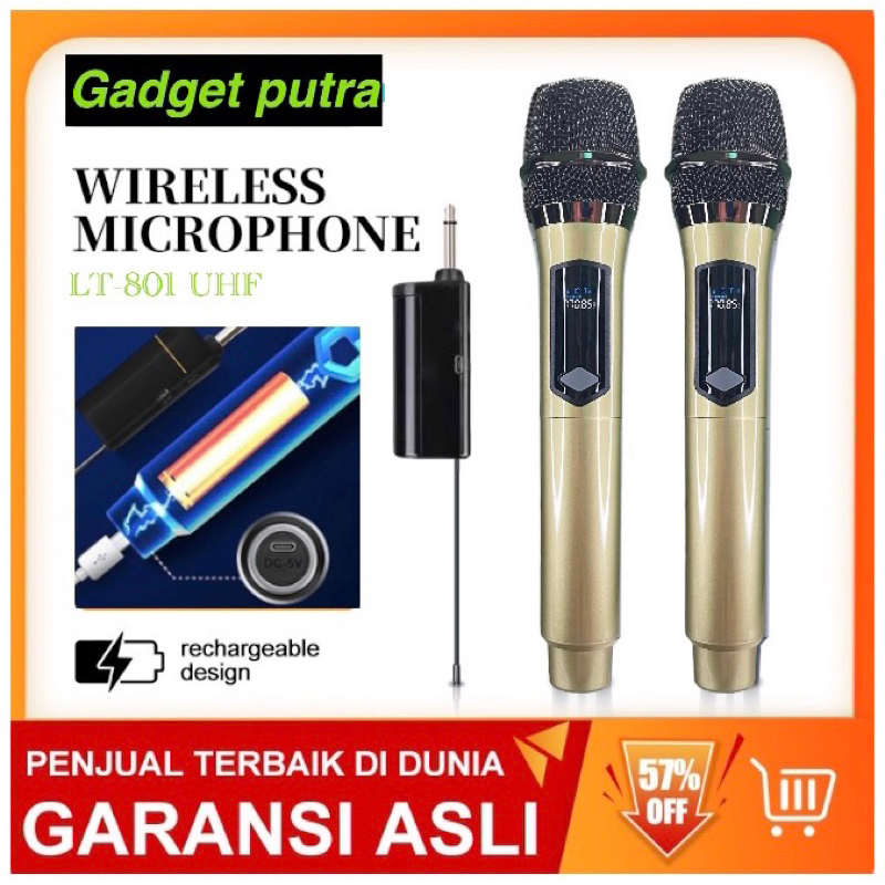 LT-801 Wireless Microphones 1 receiver 2mic wireles ,Dual Handheld Mic With Receiver,Chargeable  Mic Nirkabel Mikrofon Portabel