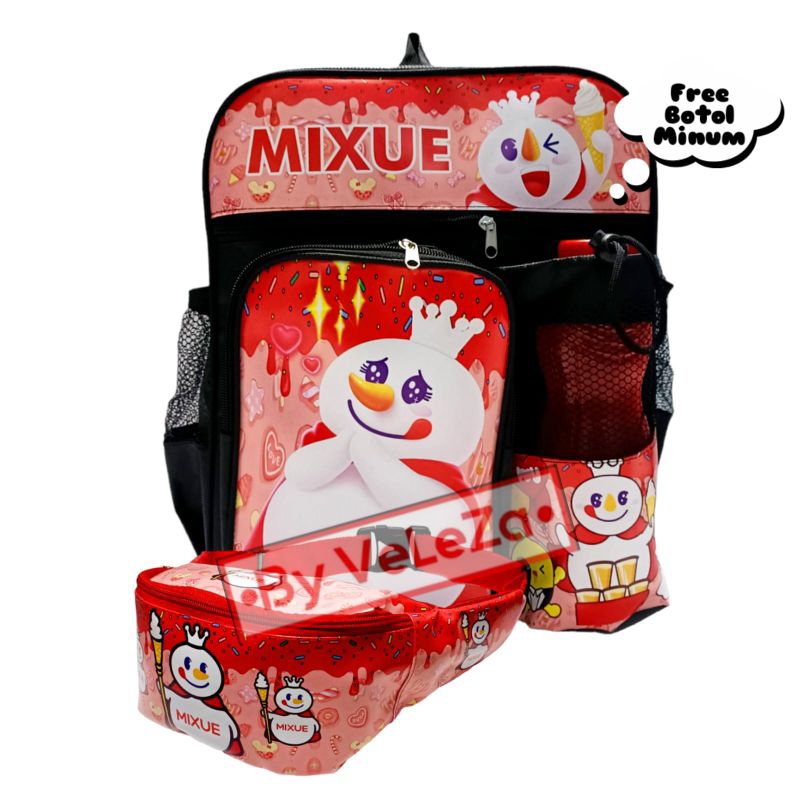 Tas Ransel Anak Karakter Mixue ice cream gratis waistbag botol minum - tas anak