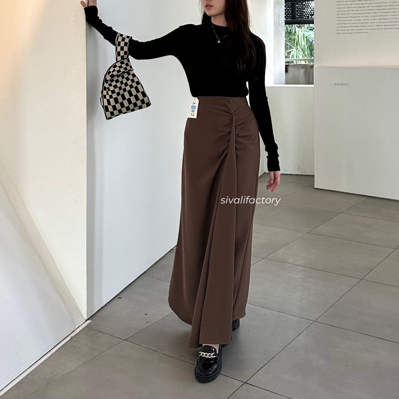 SIVALI Roxen Skirt 801 - Polyester Skirt Anti Kusut - Maxi Korean Loose Skirt - Rok Wanita