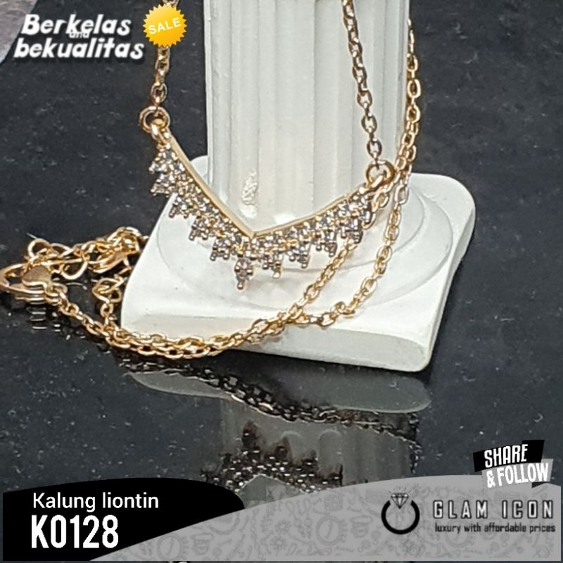 Kalung liontin Motif V Aurel ukir K0128