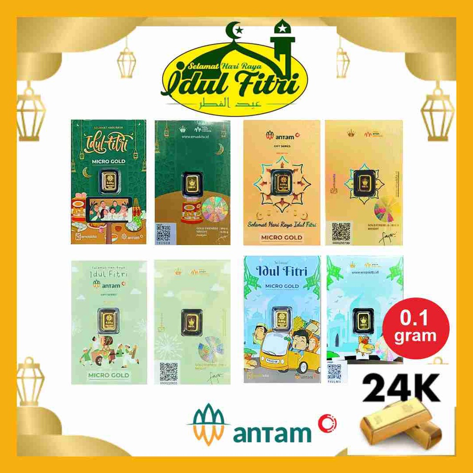 LM EMAS LOGAM MULIA ANTAM 0,1 0.1 GRAM HARTADINATA EMAS KITA IDUL FITRI LEBARAN EID MUBARAK KARTU UC