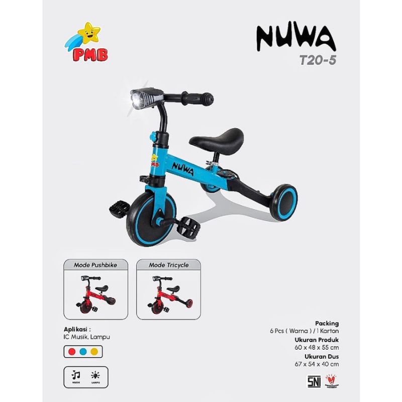 sepeda anak roda 3 push bike 2in1 PMB NUWA T20-5 MURAH