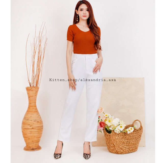 Celana Kerja Formal Wanita Pinggang Kancing Dan Pinggang Karet Size S-5XL