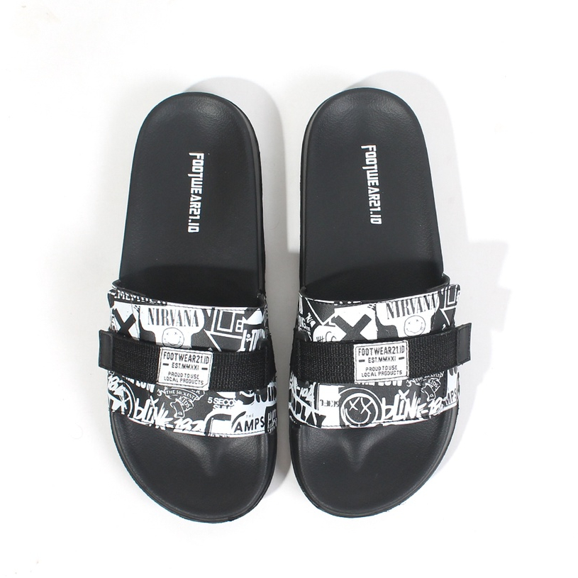 Footwear21.id - Nirvana Black | Slippers | Sandal Pria | Slide Slip on | Sendal Anti Licin Ringan Selop  | Sandal Murah