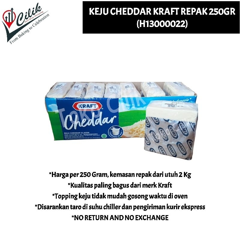 

keju kraft cheddar 2kg kemasan repack timbang 250 gram topping kue