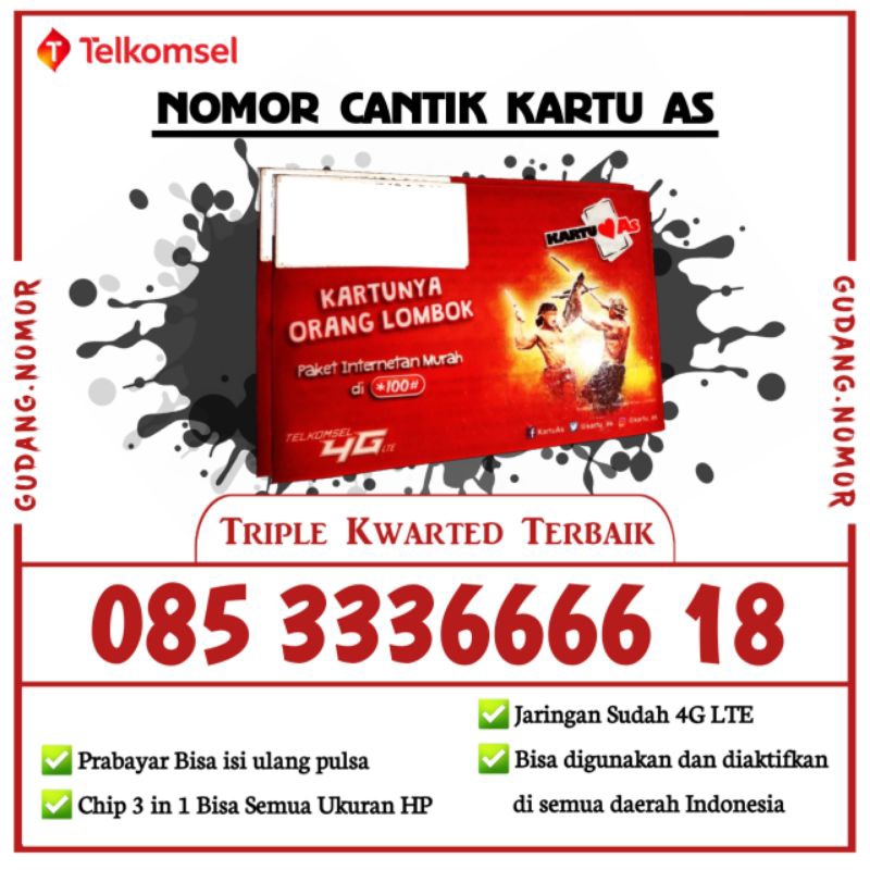 Nomor Cantik Kartu AS Cantik 333 6666 18