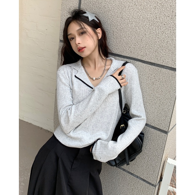 YIU YIU Rajut - Switer Rajut Wanita V-neck Sweater Wanita Polos Baju Rajut Wanita Lengan Panjang