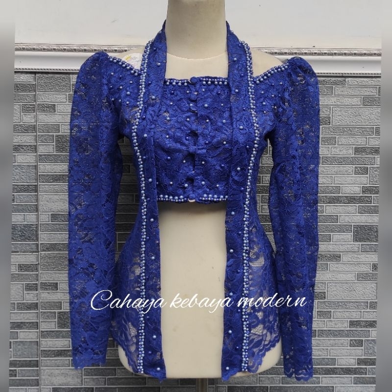 kebaya wisuda / kebaya Brokat kutu baru Biru