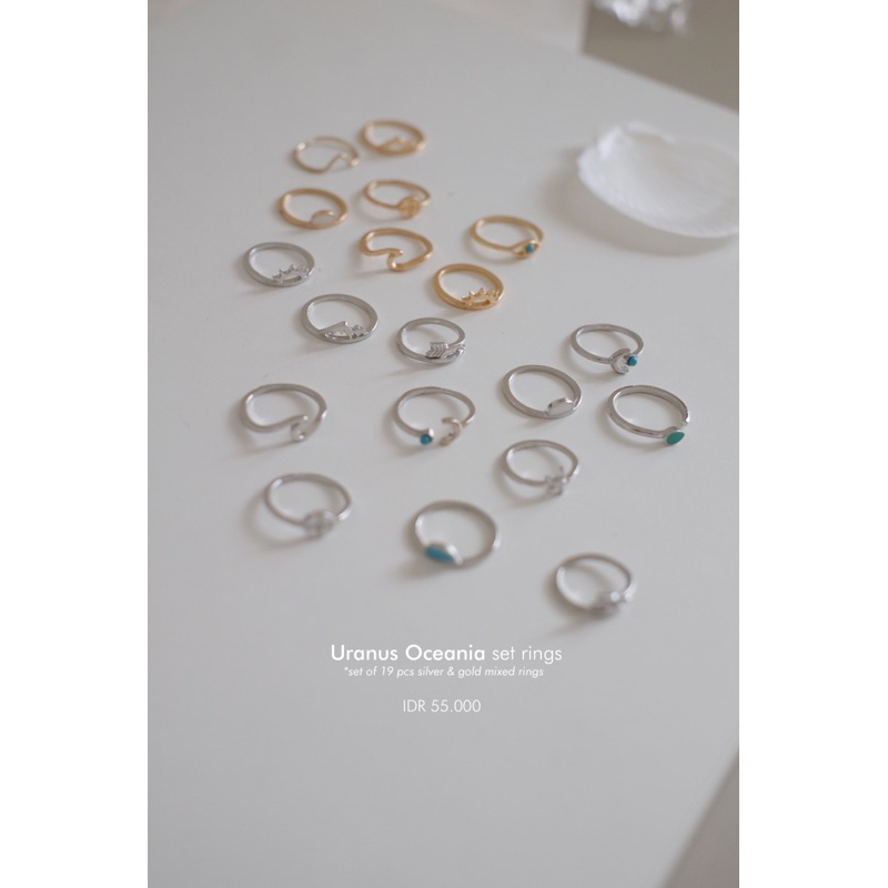 Ark.co - Uranus Oceania 19 pcs set rings cincin tumpuk etnik silver gold