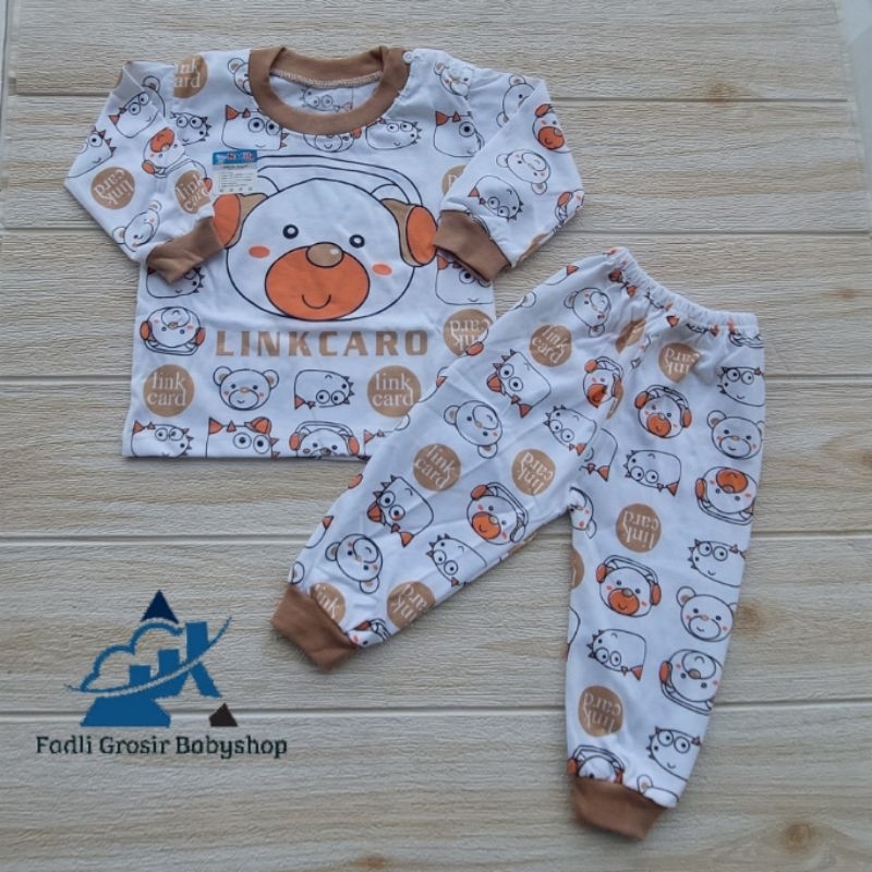 Setelan Bayi Motif Linkcard Lengan Panjang Baju Celana Bayi Kancing Bahu Setelan Bayi Usia 2-12 Bulan Terbaru