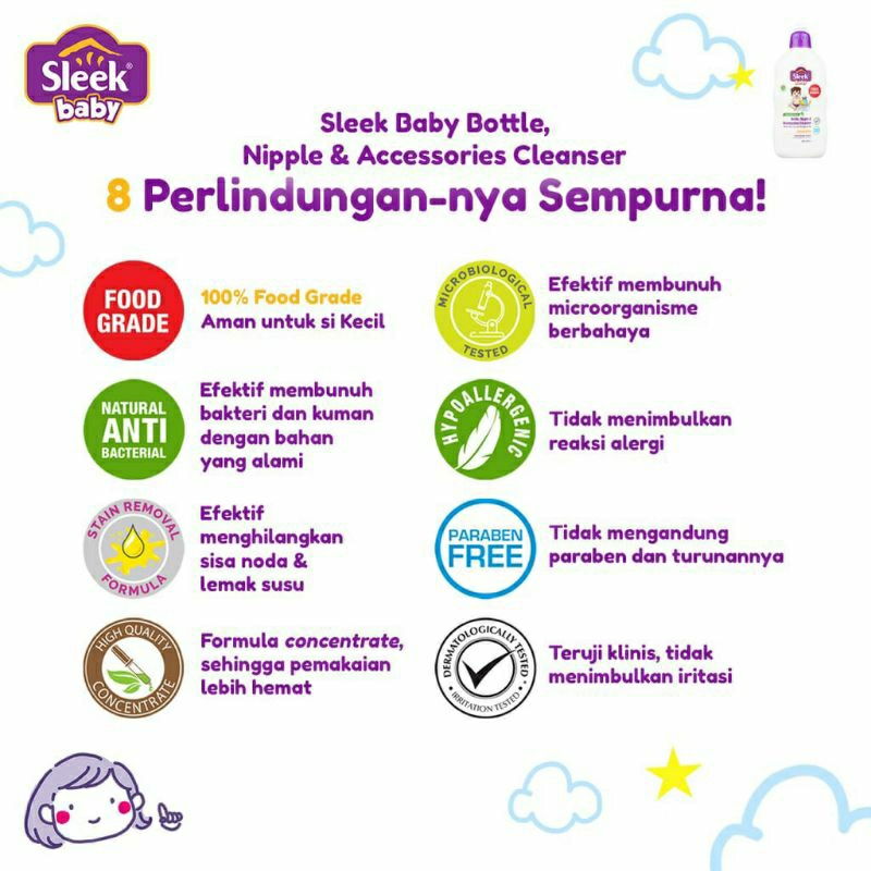 Sleek bottle nipple &amp; accessories cleanser 450ml pouch / 500ml bottle pencuci botol bayi