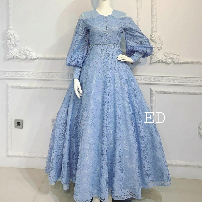 Gamis biru navy Gamis Brokat Remaja Terbaru 2023 Dress Salsahajara Dewasa Baju Pesta gamis Brukat mo