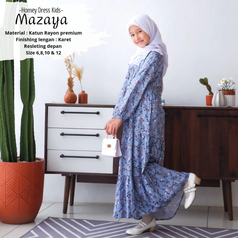 Gamis Anak Motif Bunga Homey Dress Anak Mazaya Gamis Anak Muslimah Usia 4-12tahun Bahan Katun Rayon Premium Nyaman Dipakai| Bisa Cod