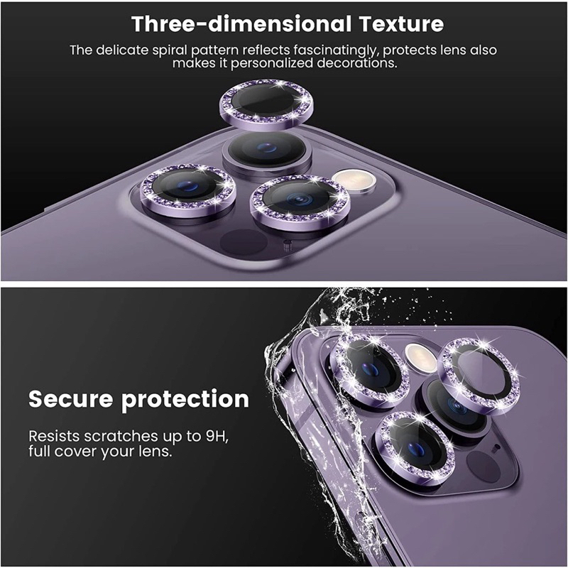 [ 1 SET SESUAI TYPE ] Lens Kamera Ring Metal Bling Diamond Glitter FOR IPHONE 13 14 PLUS PRO MAX MINI FULL Covarage Anti Strach Lensa Skinguard Antigores Kamera Screen Tempered Glass kamera belakang