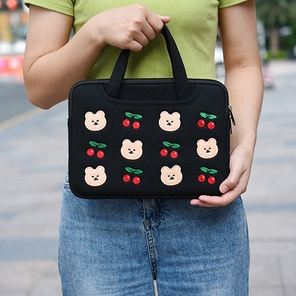 Sleeve Pouch Sarung Tas Bag Case Ipad Tab Tablet Macbook Air Pro Laptop Asus Acer Lenovo HP Huawei 11 12 13 14 15 inch Motif Gambar Beruang Bear Cherry Cery Warna Hitam Merah Black Red Lucu Cute Murah Korean Model Tali Jinjing Banyak Slot Ruang Stationary