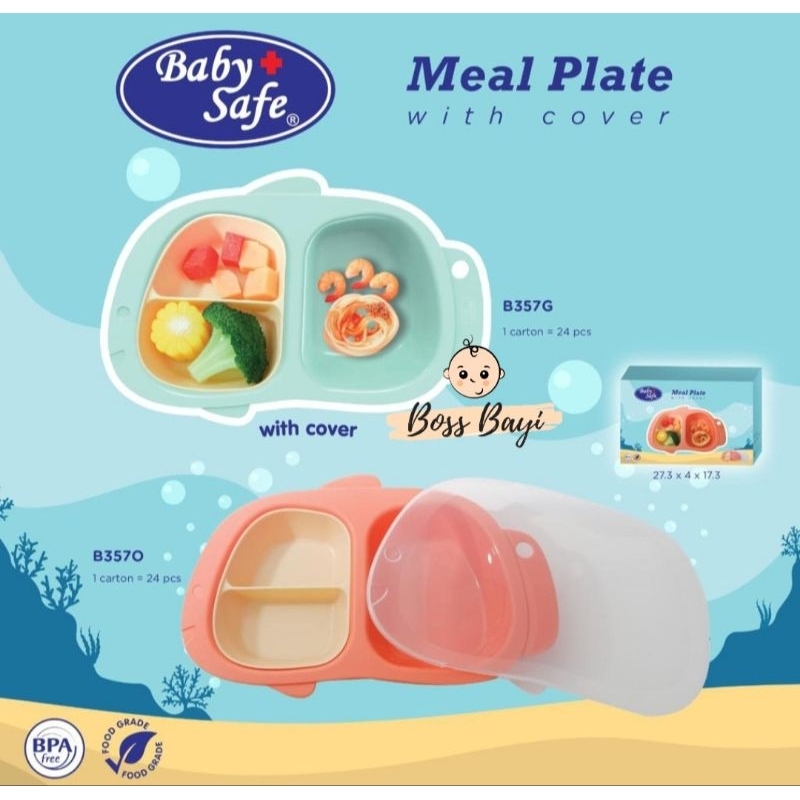 BABY SAFE - Meal Plate with Cover / Tempat Makan Bayi Anak Ada Tutupnya B357G|B357O