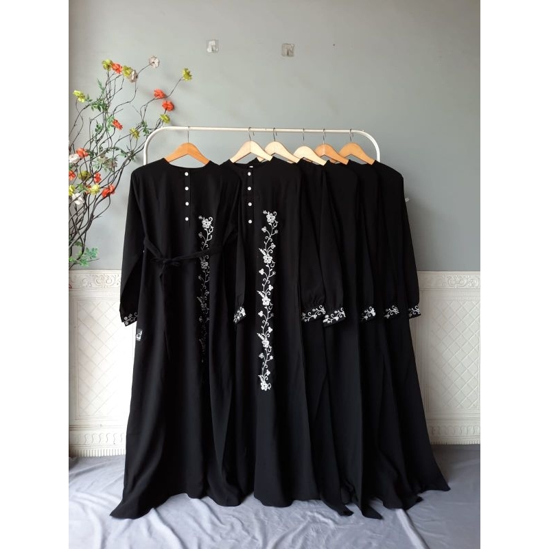 ABAYA JETBLACK SAIRA BORDIR/GAMIS DEWASA BUSUI/ABAYA BUSUI FRIENDLY