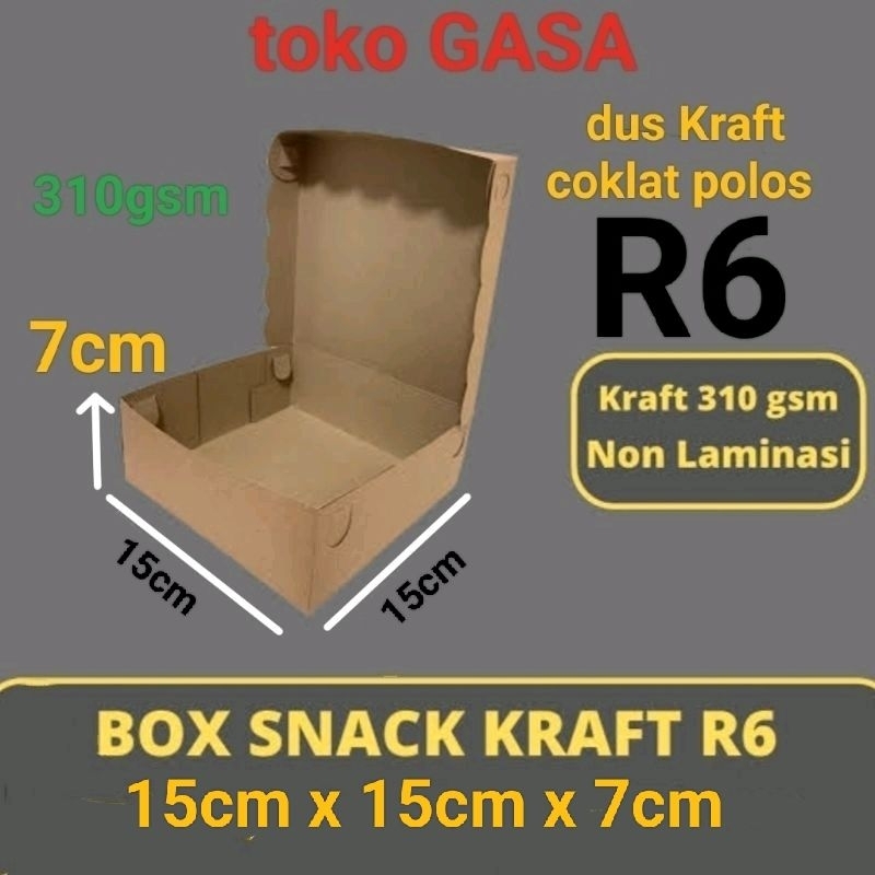 kerdus coklat dos kraft R6 kue jajan roti ukuran 15x15x7 coklat polos /DOS box kue isi 6 / dus Kraft