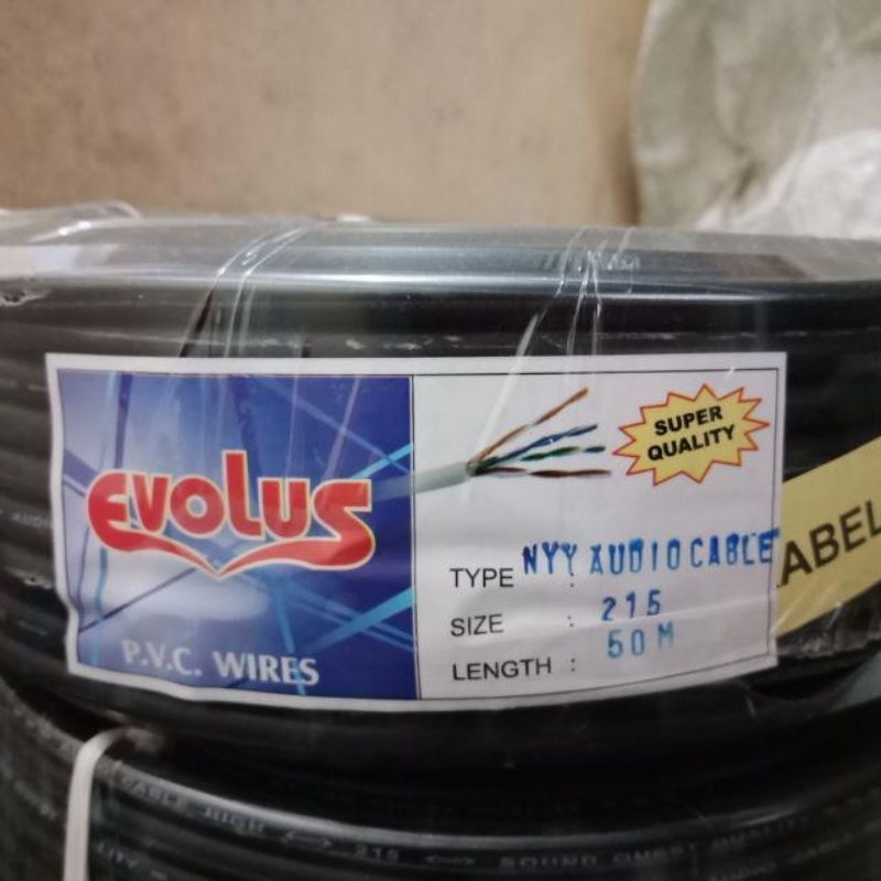 kabel permeter / Kabel Listrik 2x1.5mm Serabut Tebal EVOLUS 50M Hitam / Putih / Hyo-Nyyhyo 2x1.5mm 50 Meter Evolus Hitam &amp; putih