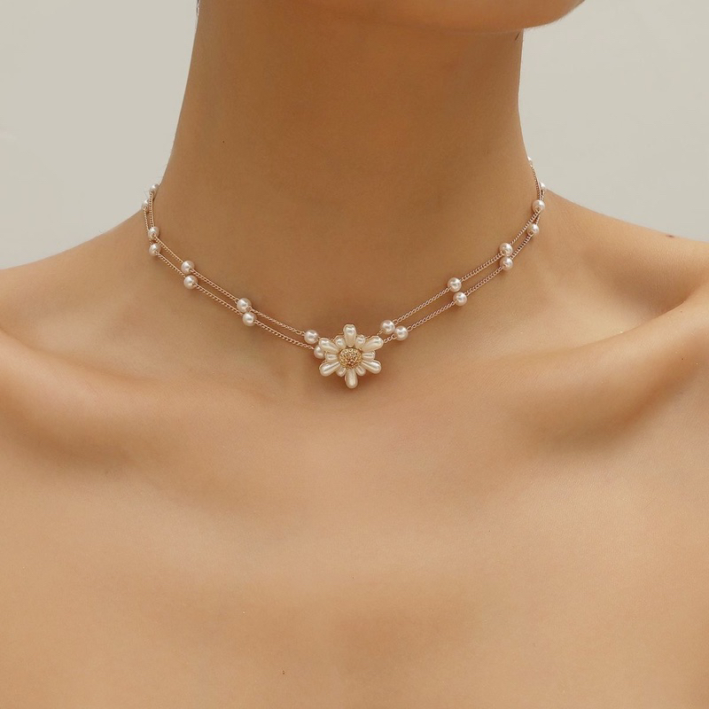 Ark.co - Adeline pearl flower choker necklace kalung mutiara bunga pendek