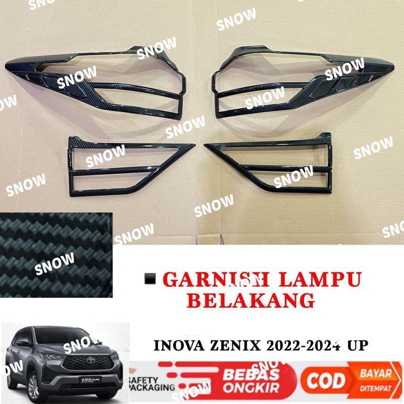 Garnish Lampu Belakang Innova Zenix 2022 2023 2024 UP Hitam Chrome Carbon