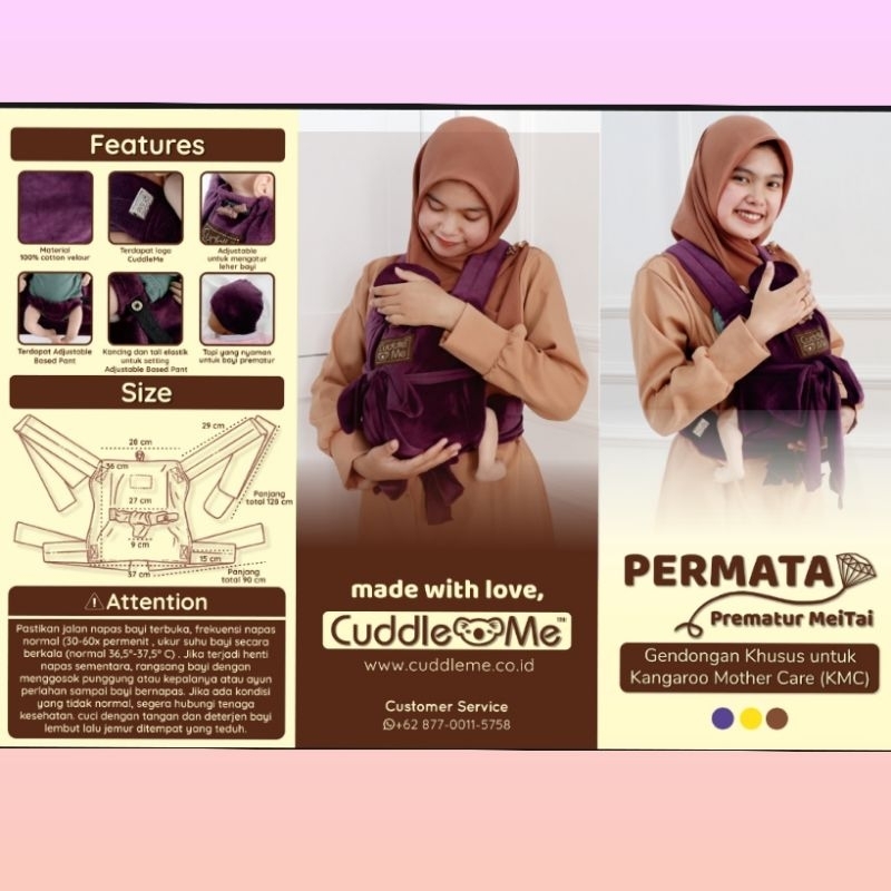 GENDONGAN PREMATUR CUDDLEME PERMATA CARRIER READYSTOCK