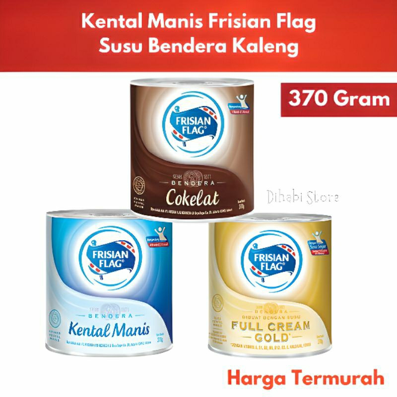 

Frisian Flag Kental Manis 370 Gram Susu Kaleng Bendera Gold , Putih , Cokelat Expired Februari 2025