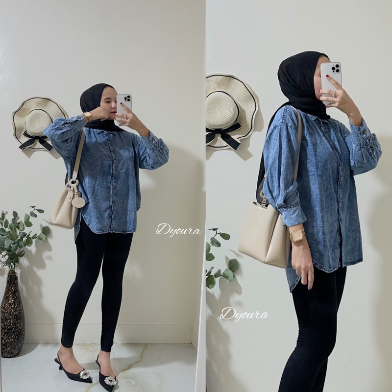 SETELAN denim import / setelan kemeja Jeans wanita import premium/ setelan cewek/kemeja cewek jeans