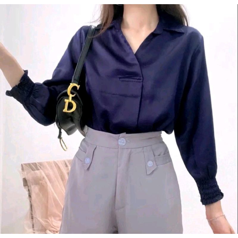 KARA Blouse V Neck/ Blouse Kerah Kerja/ Atasan Kantor /Kemeja kerah V