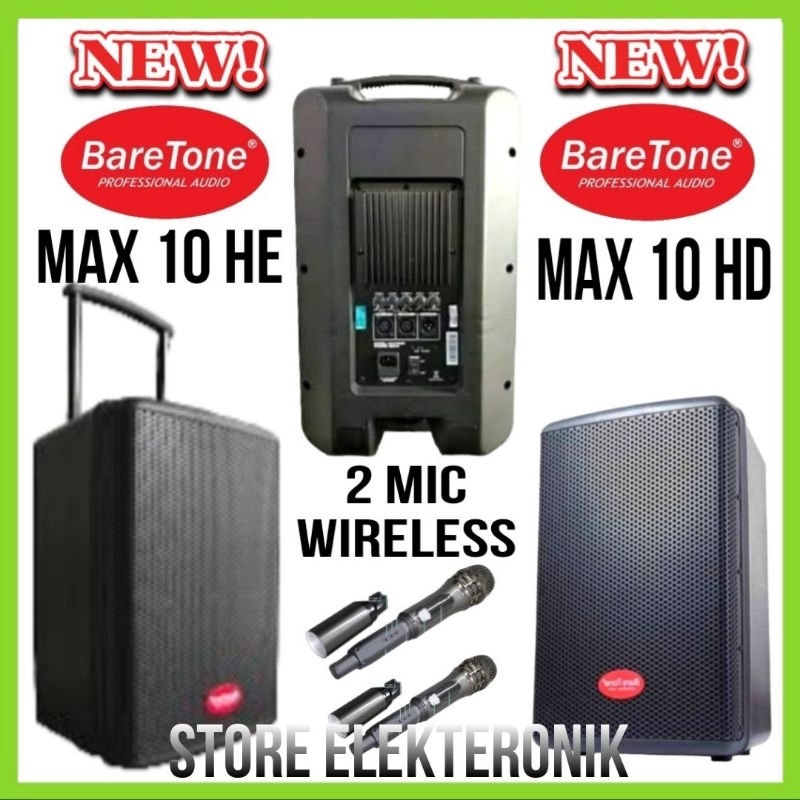 SPEAKER BARETONE MAX 10 HE, MAX 10 HD , SEPASANG AKTIF 2 MIC WIRELESS