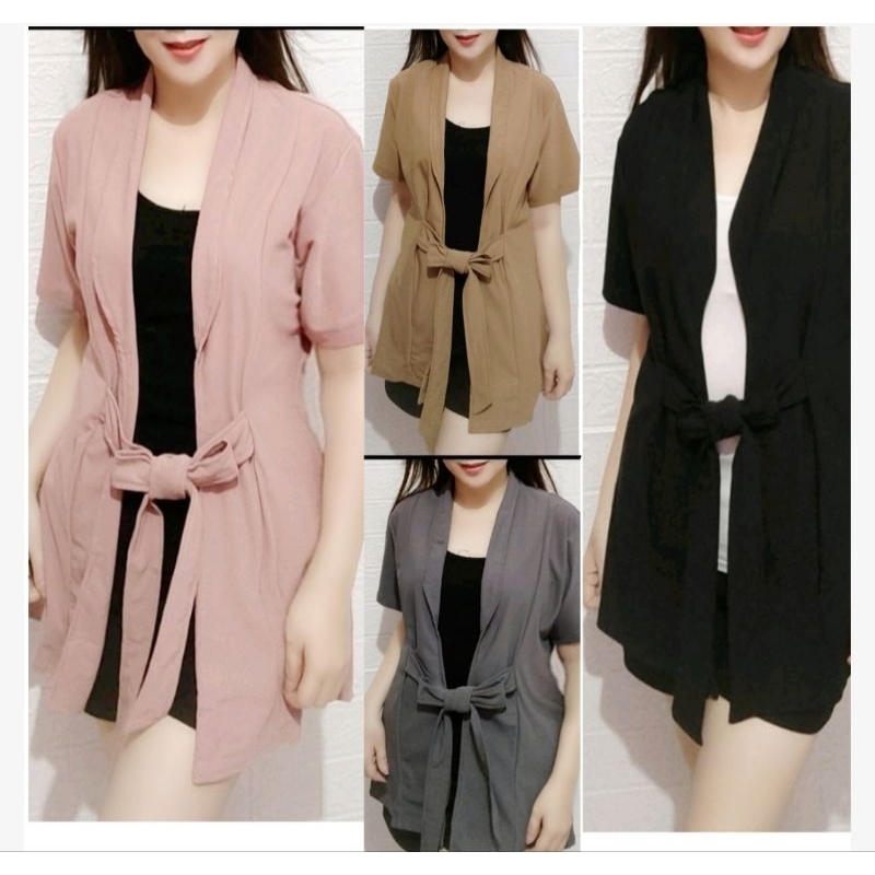 Cardigan Wanita/Blazer/Outer Lengan Pendek Tali Pengikat Tanpa Inner