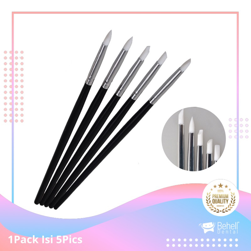 1set isi 5Pics | SILICON PEN CARVING BLACK WHITE DENTAL SILICONE BRUSH ISI / KUAS GIGI VENEER TAMBAL SILIKON / Silicone Sillicone Brush composite komposit polishing Dokter Ortho / Kuas Nail Art Kuku