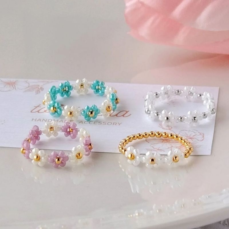 Cincin Bunga Daisy Transparent Bening Emas Gold White Pastel Putih Tosca Lilac Purple Ungu Silver