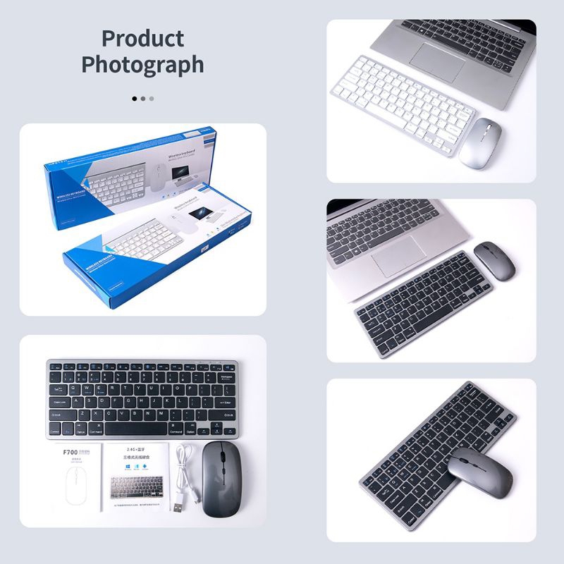 Keyboard + Mouse Set 2.4G+Bluetooth Silent Rechargeable 3 Dievice