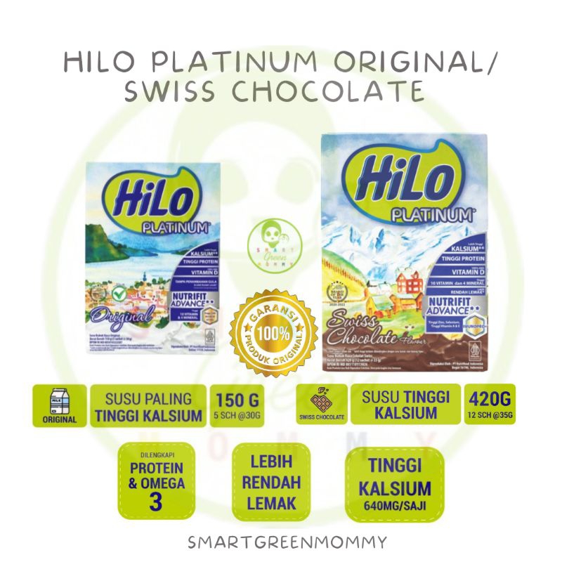 Hilo Platinum Swiss Chocolate 420 gr / Hilo Platinum Original 150 gr / Hilo Platinum Vanila 330gr Susu Tinggi Kalsium Rendah Lemak