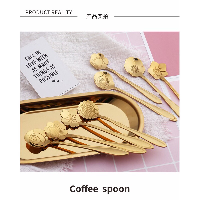 Luckystore Sendok Teh Kopi Set Tea Spoon Mewah Berkelas / Sendok Bunga